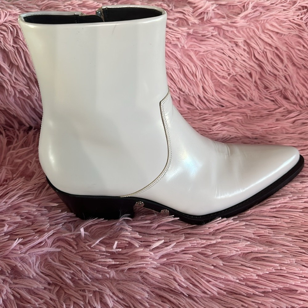 Calvin Klein 205W39NYC Tiesa White Glossed Leather Ankle Boots - Picture 5 of 15